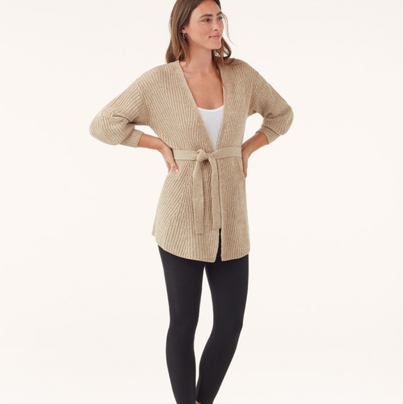 Splendid Camel Brown Tie Front Long Knit Carlyle Wool Blend Wrap Cardigan Small - Picture 1 of 8